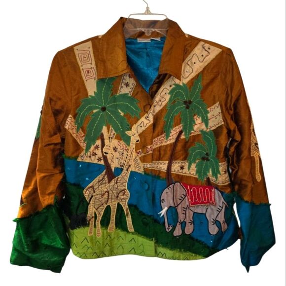 Bleu Bayou Silk Emboridered & Beaded Safari Themed Jacket - Picture 1 of 12